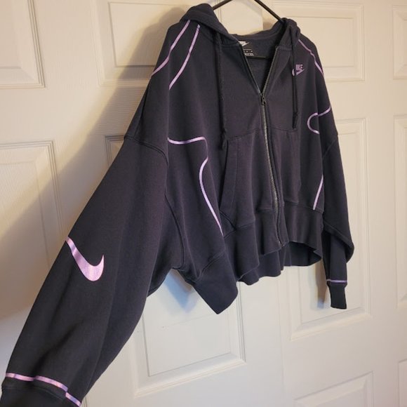 SOLD: RARE NIKE Jacket Holographic Crop Hoodie HTF Athleisure Active M Black - Picture 2 of 8